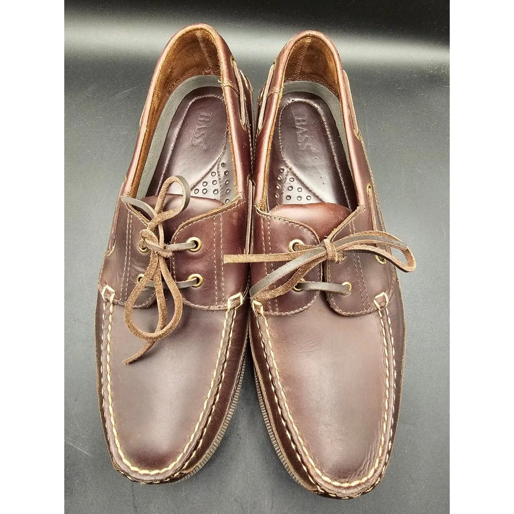 Bass Mens Leather Boat Shoes 13M Brown Mahogany Deck Shoes 0337 Made in Brazil